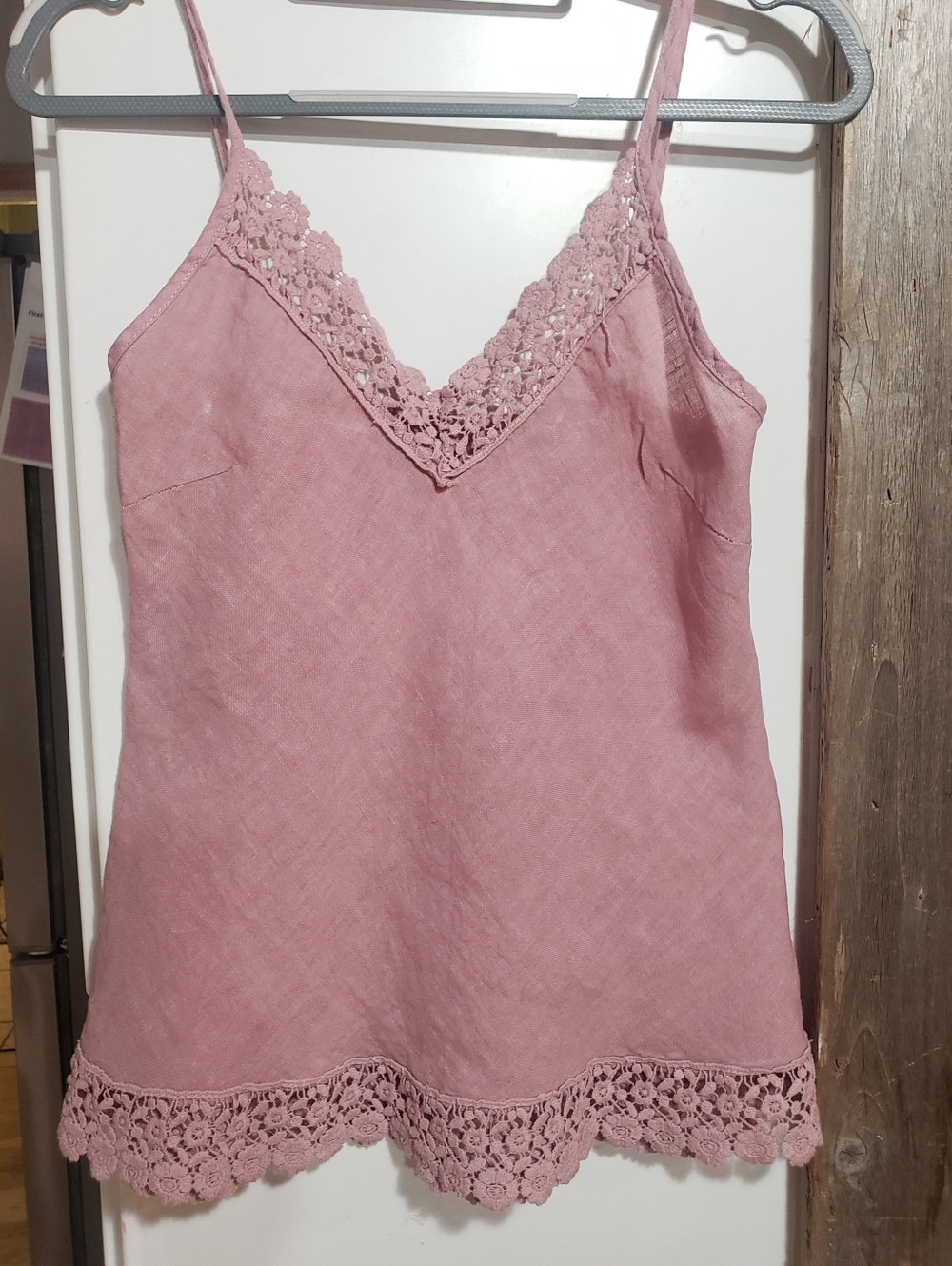 100%linen From Italy Baby Doll Summer Top Med Embroidered Crochet  Flower Trim